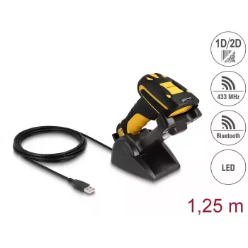 Handheld-Barcodescanner DeLOCK 90586 1D 2D kabellos Bluetooth induktive Ladestation
