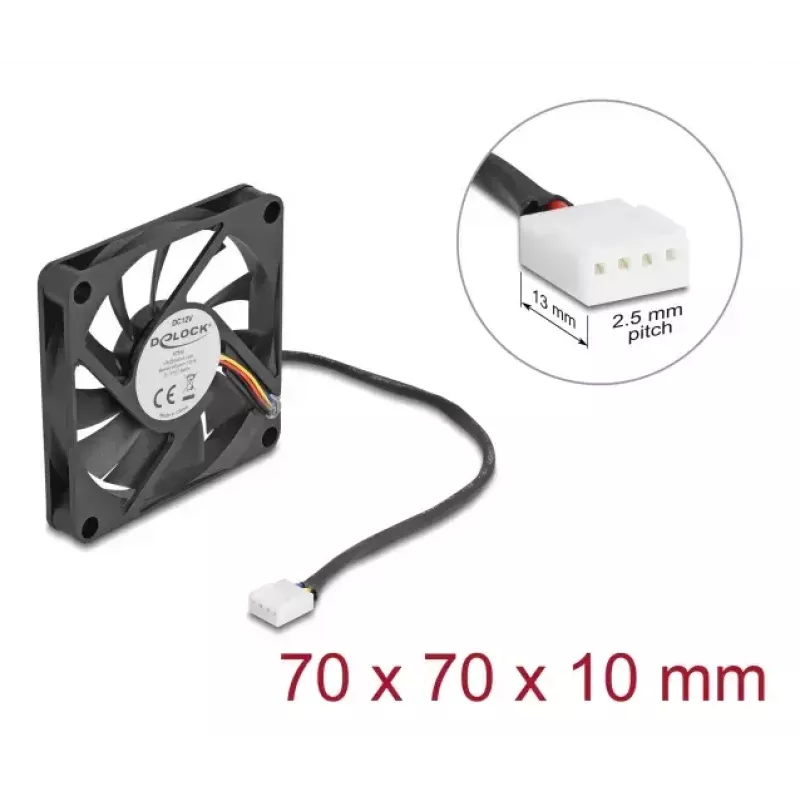 Computergehäuselüfter DELOCK 67315 — 70 mm Kugellager, 0,42 m³/h, schwarz