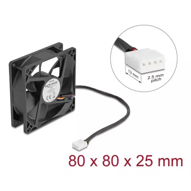 Computer-Gehäuselüfter DELOCK 67296 — 80 mm, Kugellager, 0,97 m³/h, schwarz