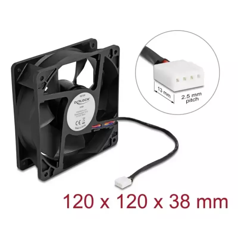 Lüfter DELOCK 67298 120 mm Schwarz 12 cm Kugellager 12 V DC 3,53 m³/h