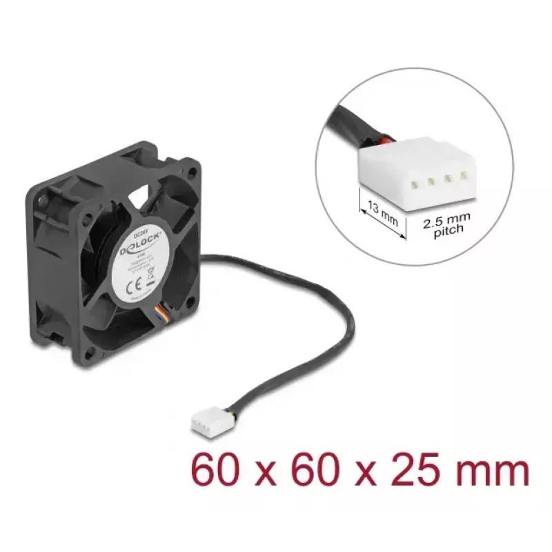 Computergehäuselüfter DELOCK 67300 — 60 mm Axiallüfter, 24 V, Kugellager, schwarz