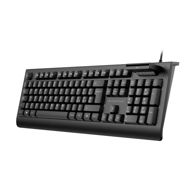 CONCEPTRONIC USB-Tastatur mit Smart-ID-Kartenleser KAYNE01IT — Full-Size 105 Tasten, italienisches Layout, kabelgebunden, 1,5 m Kabel, Schwarz