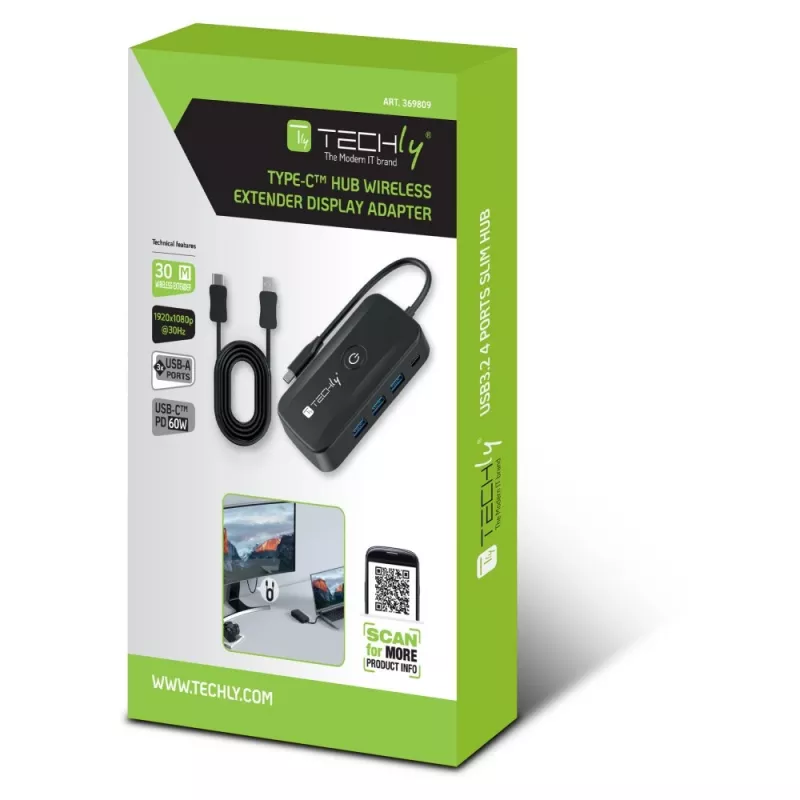 Techly IDATA USBC-HUB5WL AV-Extender AV-Sender & -Empfänger Schwarz