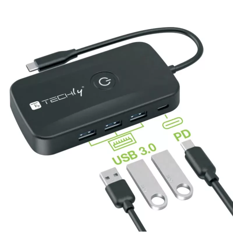 Techly IDATA USBC-HUB5WL AV-Extender AV-Sender & -Empfänger Schwarz