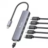 EQUIP USB‑C 6‑in‑1 Multifunktionsadapter — HDMI 4K/60Hz, 4× USB‑C Gen2 (10Gbps), 100W PD, 0,25 m Kabel, Grau