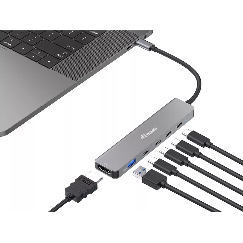 Equip USB-C 6-in-1 Multifunktionsadapter, HDMI 4K/30Hz, USB-C x4, USB-A x1, 5Gbps, 100W USB PD