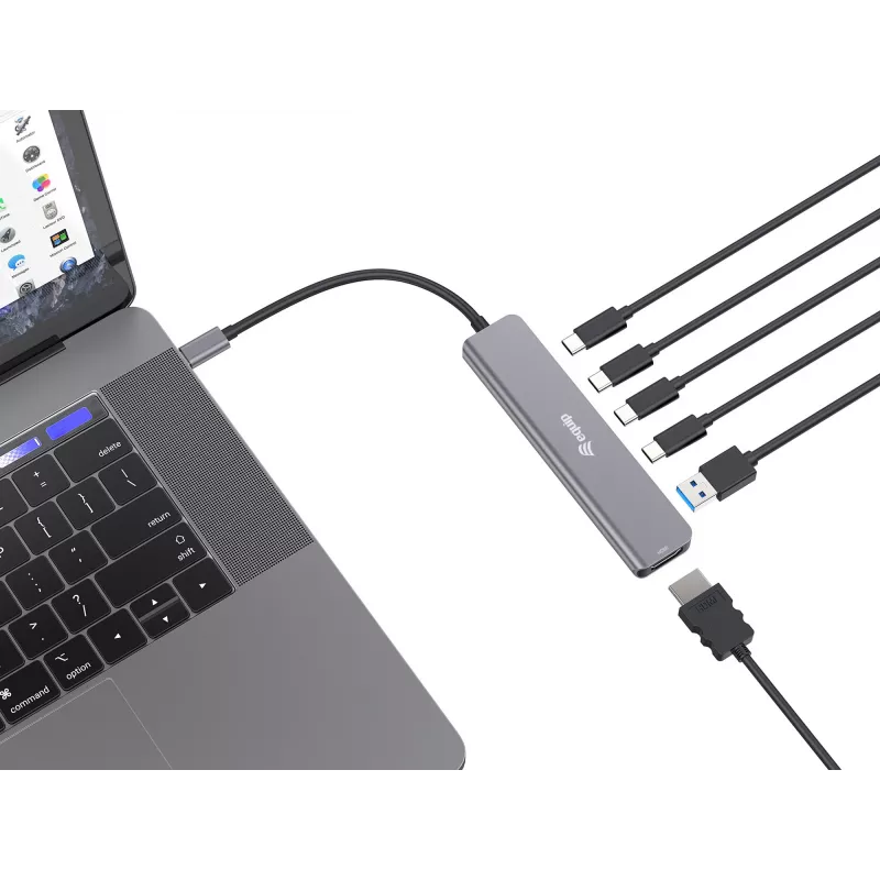 Equip USB-C 6-in-1 Multifunktionsadapter, HDMI 4K/30Hz, USB-C x4, USB-A x1, 5Gbps, 100W USB PD