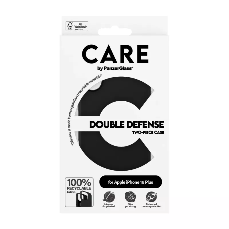 PanzerGlass CARE™ by ® Double Defense Case Schwarz iPhone 16 Plus
