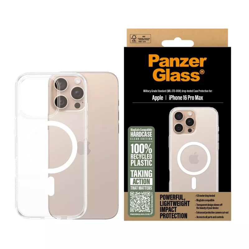 Cover PanzerGlass HardCase Transparent mit weißem MagSafe iPhone 16 Pro Max