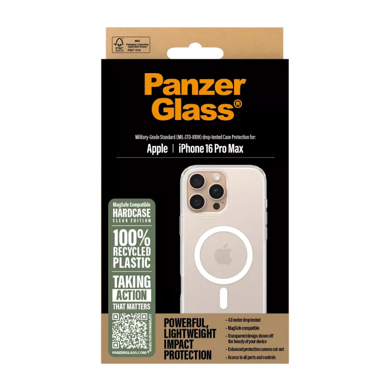 Cover PanzerGlass HardCase Transparent mit weißem MagSafe iPhone 16 Pro Max