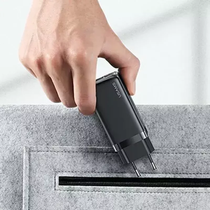 Ladegerät usams T47 USB / USB‑C 65W PD Schnellladegerät — 65W USB Power Delivery, USB-A + USB-C Anschlüsse
