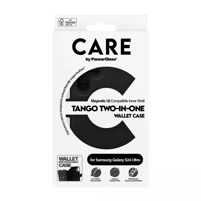 Handyhülle PanzerGlass CARE Feature Case Tango Two-in-One Wallet, kompatibel mit Samsung Galaxy S24 Ultra, transparent