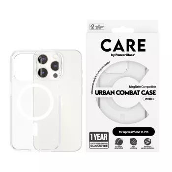 PanzerGlass CARE™ by ® Urban Combat Hülle Transparent mit weißem MagSafe iPhone 15 Pro