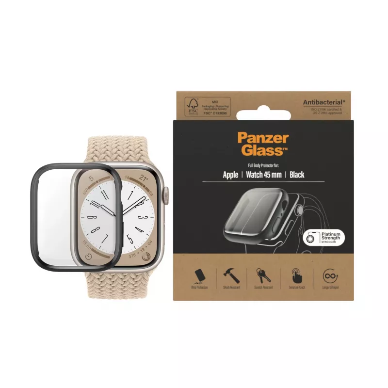PanzerGlass ® Full Body Hülle Apple Watch Series 9 | 8 | 7 | 45 mm | Schwarz