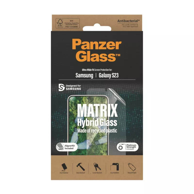 PanzerGlass ® ECO MATRIX Displayschutz Samsung Galaxy S23 | Ultra-Weit-Passform mit AlignerKit