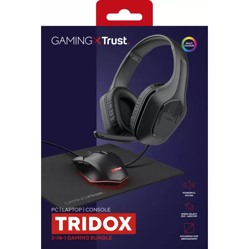 Trust GXT 790 Tridox 3-in-1 Gaming-Bundle (Headset, Maus, Mauspad), Schwarz