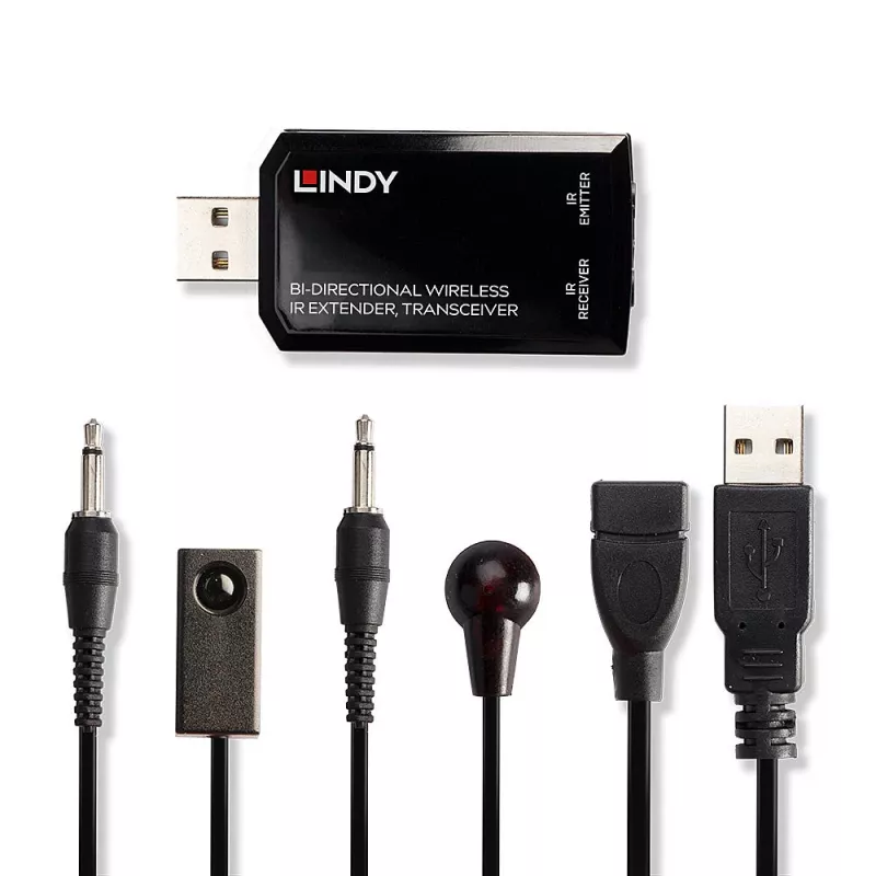 Lindy Bi-directional Wireless IR Extender, Transceiver, AV-Sender und -Empfänger, 150 m, Kabelgebunden, Schwarz
