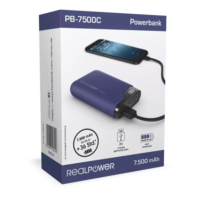 Tragbarer Akku RealPower PB-7500C 7500 mAh