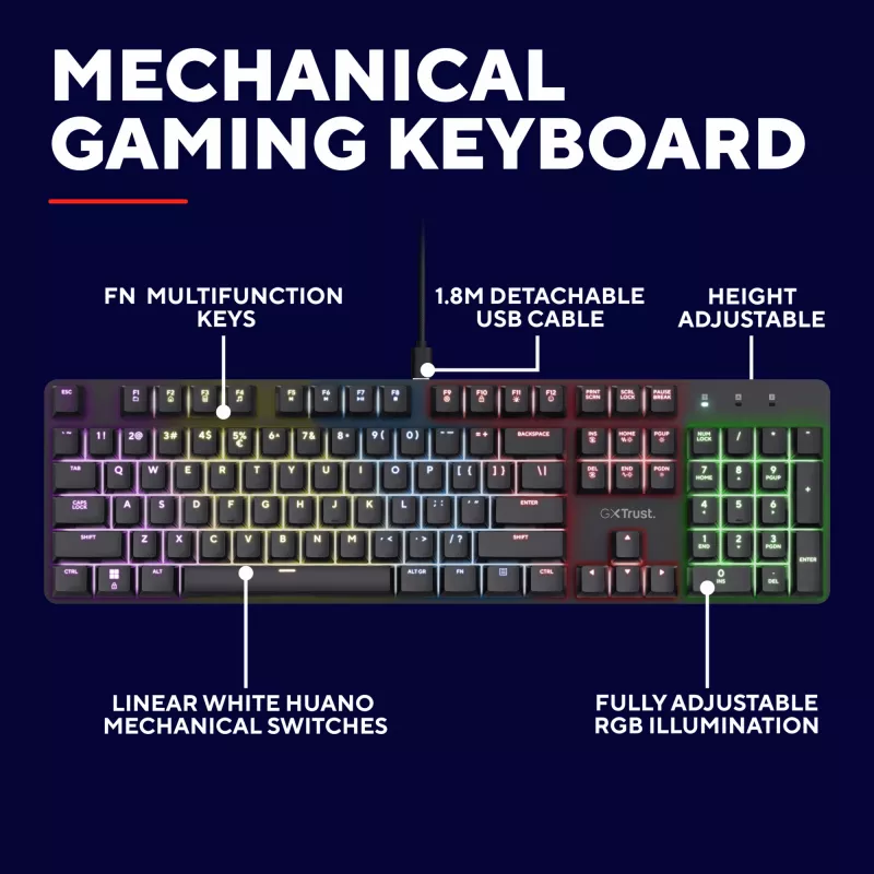 Gaming-Tastatur Trust GXT 871 Zora Mechanical USB RGB Schwarz