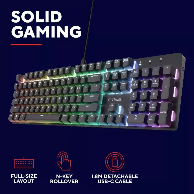 Gaming-Tastatur Trust GXT 871 Zora Mechanical USB RGB Schwarz