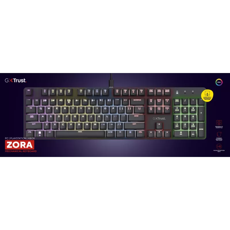 Gaming-Tastatur Trust GXT 871 Zora Mechanical USB RGB Schwarz