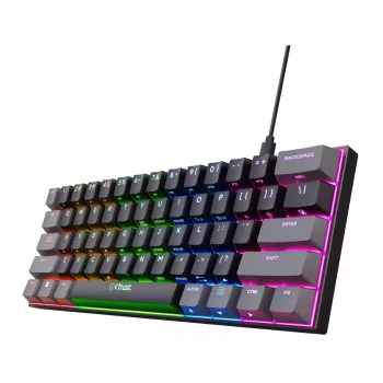 Trust GXT 867 Acira Gaming-Tastatur USB QWERTZ Deutsch Schwarz Grau 60% Mechanisch RGB
