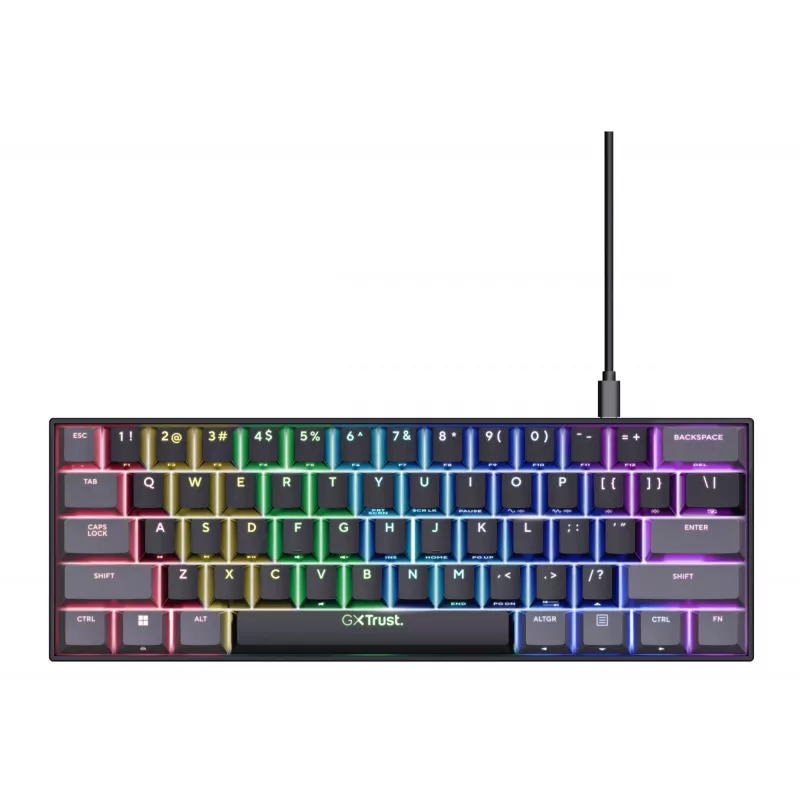 Trust GXT 867 Acira Gaming-Tastatur USB QWERTZ Deutsch Schwarz Grau 60% Mechanisch RGB