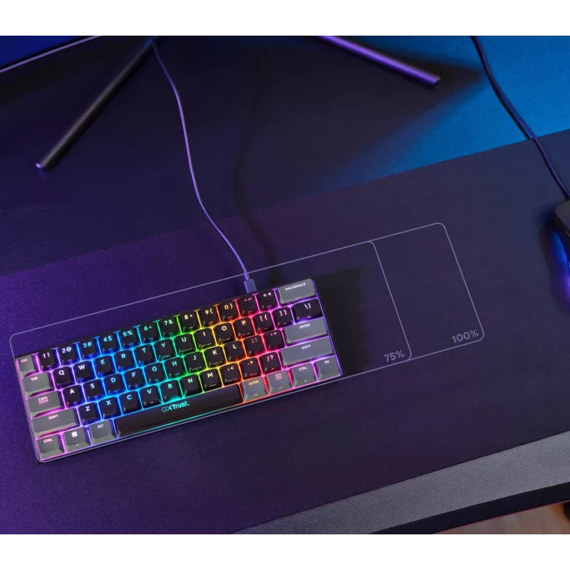 Trust GXT 867 Acira Gaming-Tastatur USB QWERTZ Deutsch Schwarz Grau 60% Mechanisch RGB