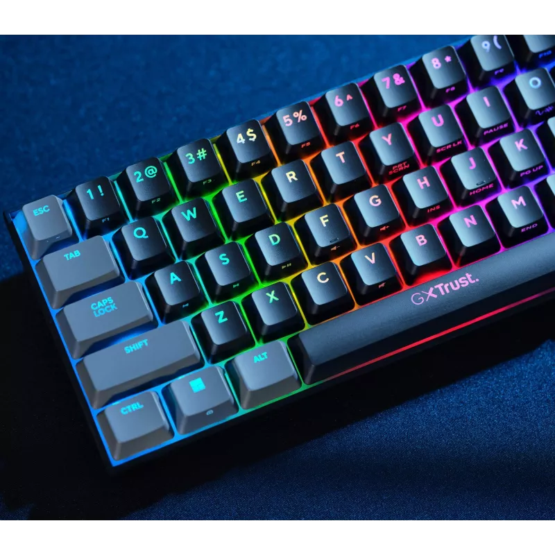 Trust GXT 867 Acira Gaming-Tastatur USB QWERTZ Deutsch Schwarz Grau 60% Mechanisch RGB