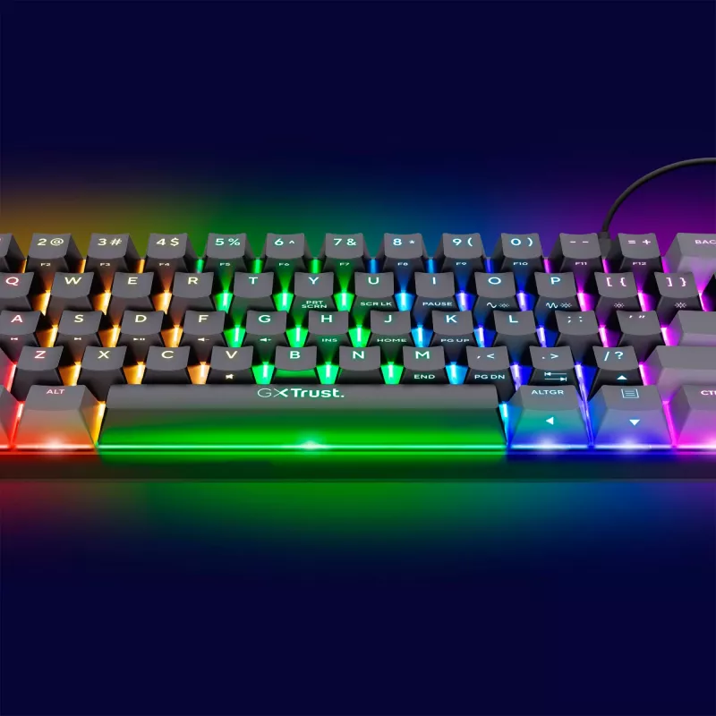 Trust GXT 867 Acira Gaming-Tastatur USB QWERTZ Deutsch Schwarz Grau 60% Mechanisch RGB