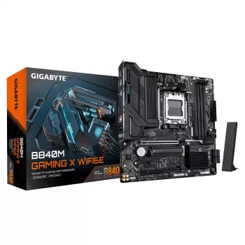 GIGABYTE B840M GAMING X WIFI6E Motherboard - AMD Ryzen 9000 CPUs, 8+2+2 Phases VRM, bis zu 8200MHz DDR5(O.C), 2xPCIe 4.0 M.2, Wi-Fi 6E, 2.5GbE LAN, USB 3.2 Gen 1
