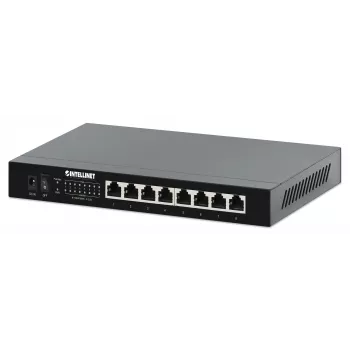 Intellinet 8-Port 2.5G Ethernet PoE+ Switch Acht 10/100/1000/2500 Mbps PSE PoE+ Ports, 100 W PoE Power Budget, Ungemanaged, Desktop-Format, Wandmontage-Option