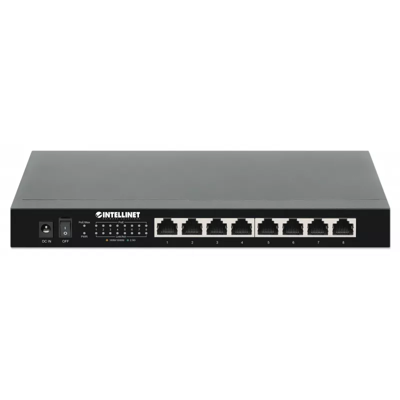Intellinet 8-Port 2.5G Ethernet PoE+ Switch Acht 10/100/1000/2500 Mbps PSE PoE+ Ports, 100 W PoE Power Budget, Ungemanaged, Desktop-Format, Wandmontage-Option