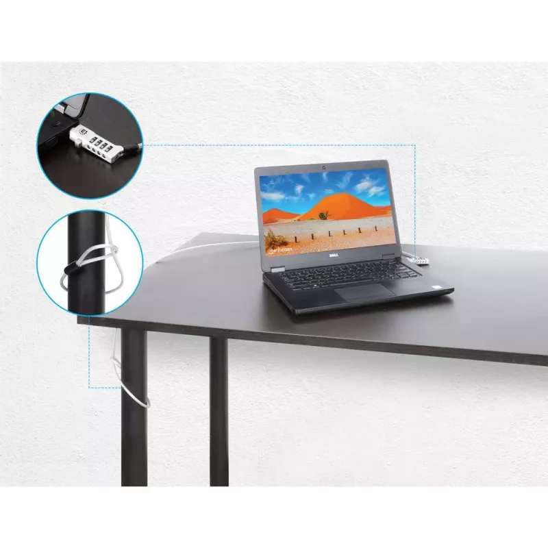 Manhattan Universal Laptop-Kombinationsschloss für Noble Wedge®, Nano und K-Slot, sicheres 3-in-1 Anti-Diebstahl-Notebookschloss, zurücksetzbare 4-stellige Kombination, 1,8 m, schnittfester Kohlenstoffstahlkabel, transluzente PVC-Ummantelung, Silber