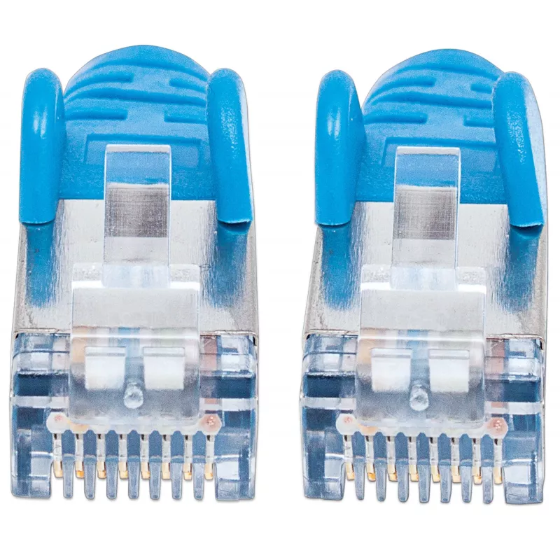 Intellinet Netzwerk-Patchkabel, Cat6, 0,5 m, Blau, Kupfer, S/FTP, LSOH / LSZH, PVC, RJ45, vergoldete Kontakte, Snagless, mit Knickschutz, lebenslange Garantie