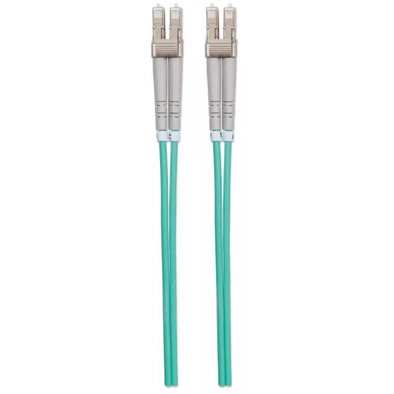Intellinet Glasfaser-Patchkabel, OM3, LC/LC, 3 m, Aqua, Duplex, Multimode, 50/125 µm, LSZH, Faser, lebenslange Garantie