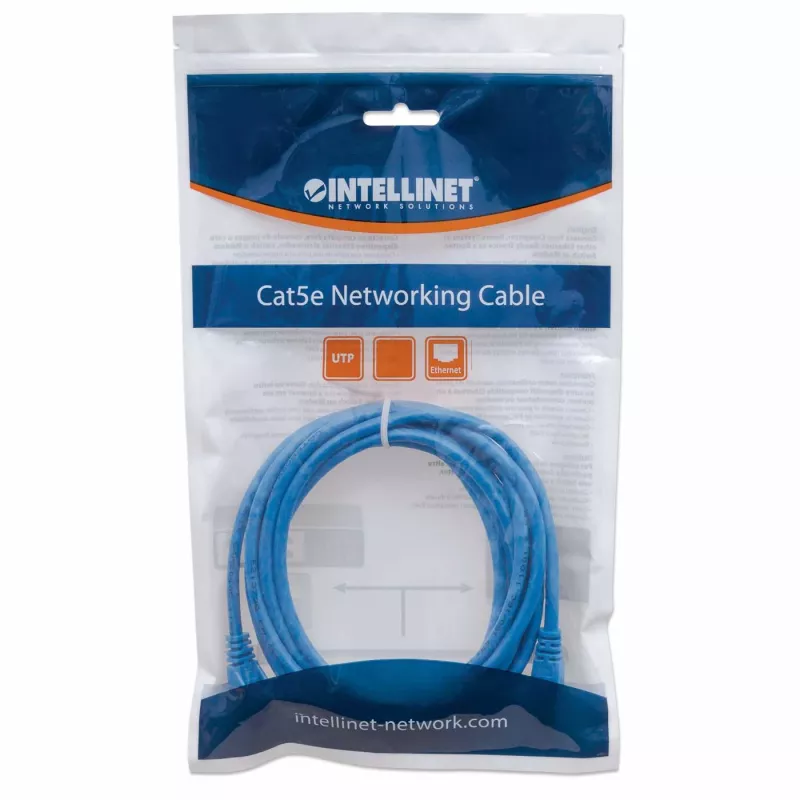 Intellinet Netzwerk-Patchkabel, Cat6, 1m, Blau, CCA, U/UTP, PVC, RJ45, vergoldete Kontakte, rastnasenschutz, angespritzter Knickschutz, lebenslange Garantie