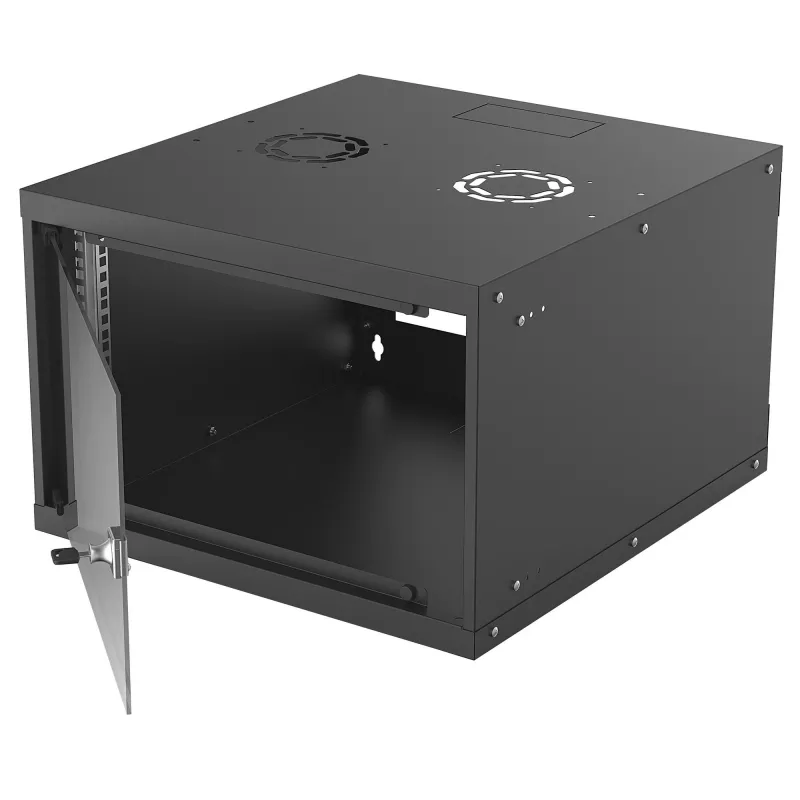 Intellinet 19-Zoll-Netzwerkschrank – Wandmontage (Basic), 6HE, 560 mm tief, Schwarz, zerlegt, max. 50 kg, nutzbare Tiefe 500 mm, Glastür, Rack, Teile für Wandmontage (z. B. Schrauben und Dübel) nicht enthalten