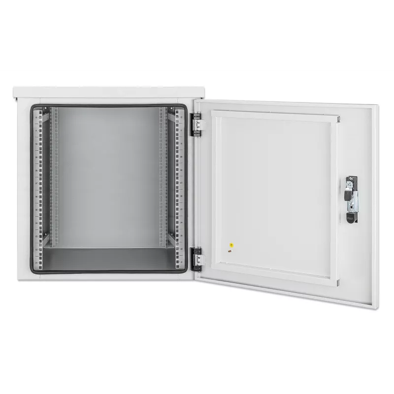 Intellinet Industrial IP55 19 Zoll Wandgehäuse mit integrierten Lüftern, 12HE 600 mm Tiefe, dachmontierte Zwei-Lüfter-Belüftungseinheit, staub- und wasserdichtes Gehäuse, montiert, Lichtgrau RAL7035