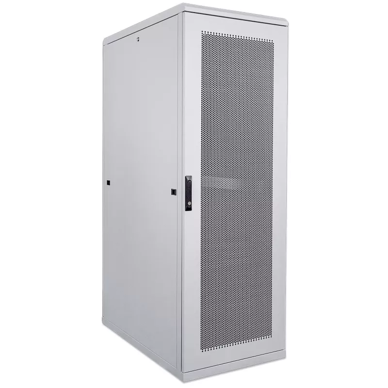 Intellinet 19 Zoll Serverschrank – freistehend, 42 HE, 600 x 1000 mm (B x T), grau, montiert, max. 1500 kg, Mehrpunkt-Türschloss, ein Schloss pro Seitenwand, nutzbare Tiefe 123 bis 773 mm, IP20, Rack, Stahl