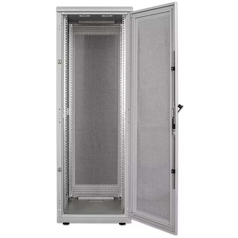 Intellinet 19 Zoll Serverschrank – freistehend, 42 HE, 600 x 1000 mm (B x T), grau, montiert, max. 1500 kg, Mehrpunkt-Türschloss, ein Schloss pro Seitenwand, nutzbare Tiefe 123 bis 773 mm, IP20, Rack, Stahl