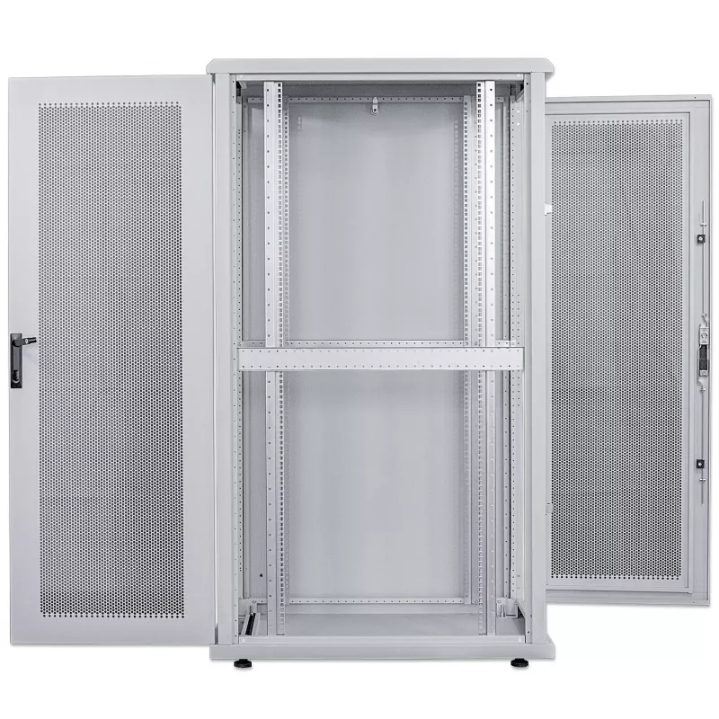 Intellinet 19 Zoll Serverschrank – freistehend, 42 HE, 600 x 1000 mm (B x T), grau, montiert, max. 1500 kg, Mehrpunkt-Türschloss, ein Schloss pro Seitenwand, nutzbare Tiefe 123 bis 773 mm, IP20, Rack, Stahl