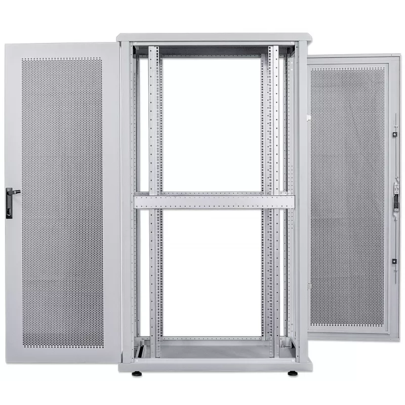 Intellinet 19 Zoll Serverschrank – freistehend, 42 HE, 600 x 1000 mm (B x T), grau, montiert, max. 1500 kg, Mehrpunkt-Türschloss, ein Schloss pro Seitenwand, nutzbare Tiefe 123 bis 773 mm, IP20, Rack, Stahl