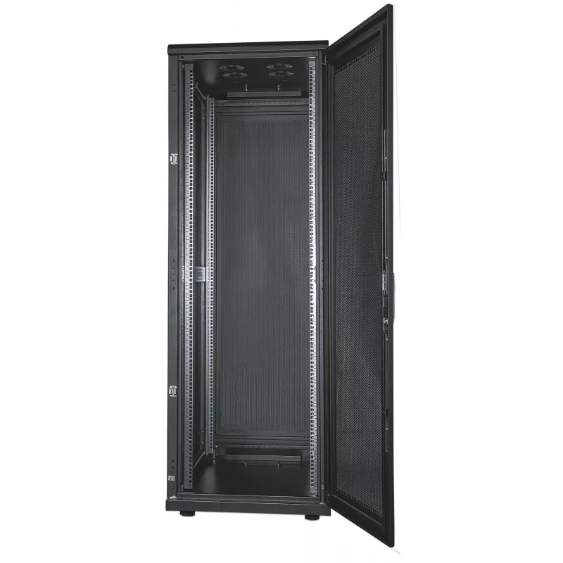 Intellinet 19 Zoll Serverschrank – freistehend, 42HE, 600x1000mm (Breite x Tiefe), Schwarz, Flatpack, max. 1500kg, Mehrpunkt-Türverriegelung, ein Schloss pro Seitenwand, nutzbare Tiefe 123 bis 773mm, IP20, Rack, Stahl