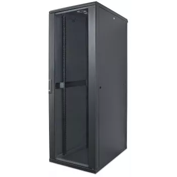 Intellinet 19-Zoll-Netzwerkschrank – freistehend, 42HE, 800x800mm (Breite x Tiefe), Schwarz, Flatpack, max. 1500kg, Mehrpunkt-Türverriegelung, ein Schloss pro Seitenwand, nutzbare Tiefe 123 bis 573mm, IP20, Rack, Stahl