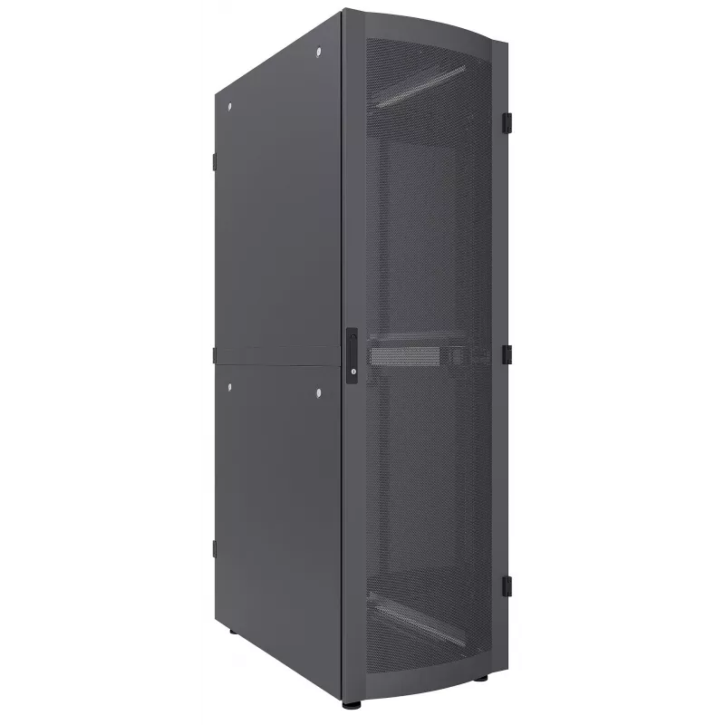 Intellinet 19 Zoll Serverschrank - Freistehend, 42HE, 600x1200mm (Breite x Tiefe), Schwarz, Flatpack, Max 1500kg, Mehrpunkt-Türverriegelung, Ein Schloss pro Seitenwand, Nutzbare Tiefe 123 bis 973mm, IP20, Rack, Stahl