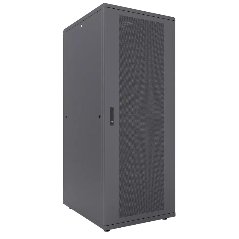 Intellinet 19-Zoll-Serverschrank – freistehend, 47HE, 800x1200mm (Breite x Tiefe), schwarz, Flatpack, max. 1500kg, Mehrpunkt-Türverriegelung, ein Schloss pro Seitenwand, nutzbare Tiefe 123 bis 973mm, IP20-klassifiziert, Rack, Stahl