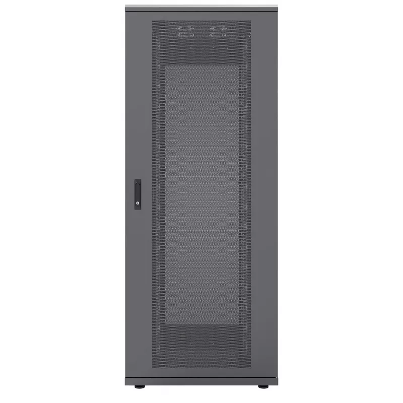 Intellinet 19-Zoll-Serverschrank – freistehend, 47HE, 800x1200mm (Breite x Tiefe), schwarz, Flatpack, max. 1500kg, Mehrpunkt-Türverriegelung, ein Schloss pro Seitenwand, nutzbare Tiefe 123 bis 973mm, IP20-klassifiziert, Rack, Stahl