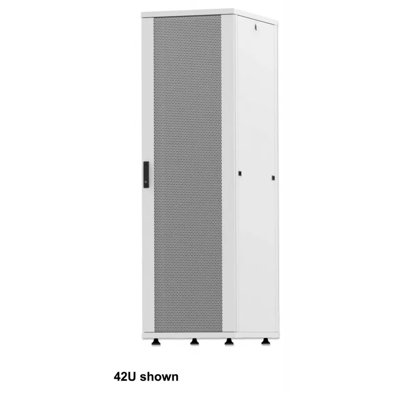 Intellinet 19 Zoll Netzwerkschrank – freistehend (Basic), 36U, 600x1000mm (Breite x Tiefe), Grau, Flatpack, max. 600kg, Einpunkt-Türschloss, ein Schloss pro Seitenwand, nutzbare Tiefe 123 bis 773mm, Rack, IP20, Stahl