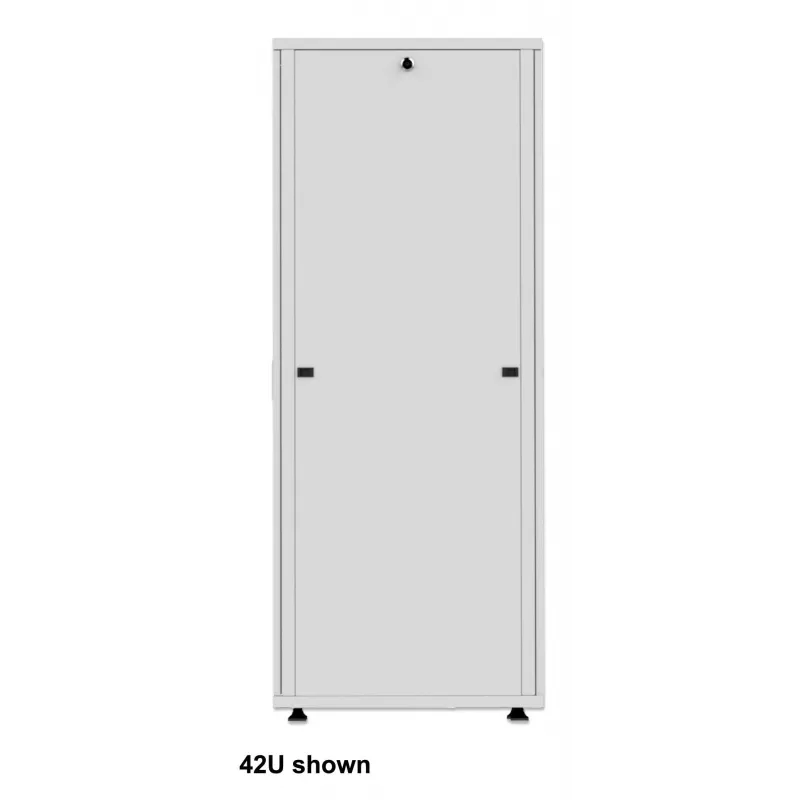Intellinet 19 Zoll Netzwerkschrank – freistehend (Basic), 36U, 600x1000mm (Breite x Tiefe), Grau, Flatpack, max. 600kg, Einpunkt-Türschloss, ein Schloss pro Seitenwand, nutzbare Tiefe 123 bis 773mm, Rack, IP20, Stahl